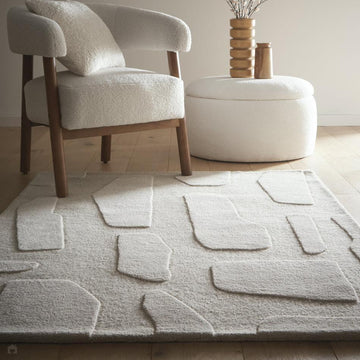 Sculptured Stone Modern Plain Abstract Hand-Woven Carved 3D Effect Hi-Lo Wool Oatmeal Rug-Origins-Rug Love - The Most Loved Rug Store